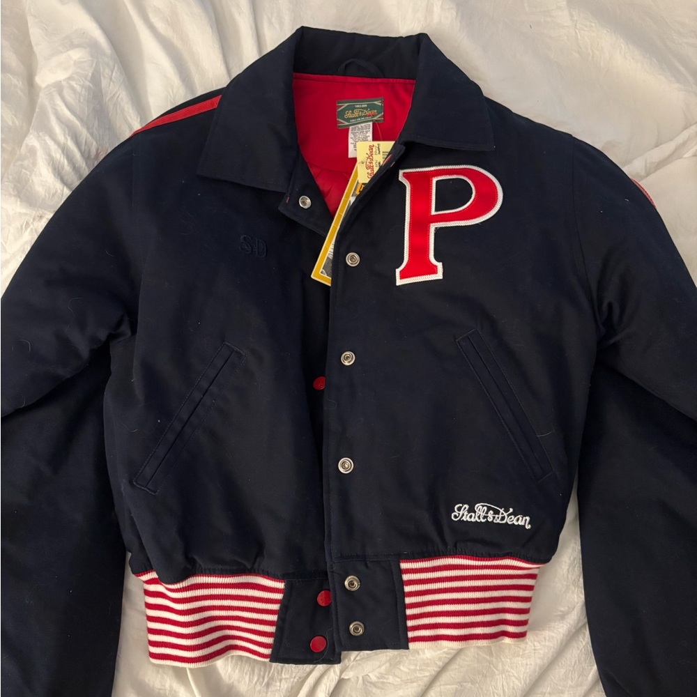 American Vintage Navy Varsity Jacket with Red Lettering